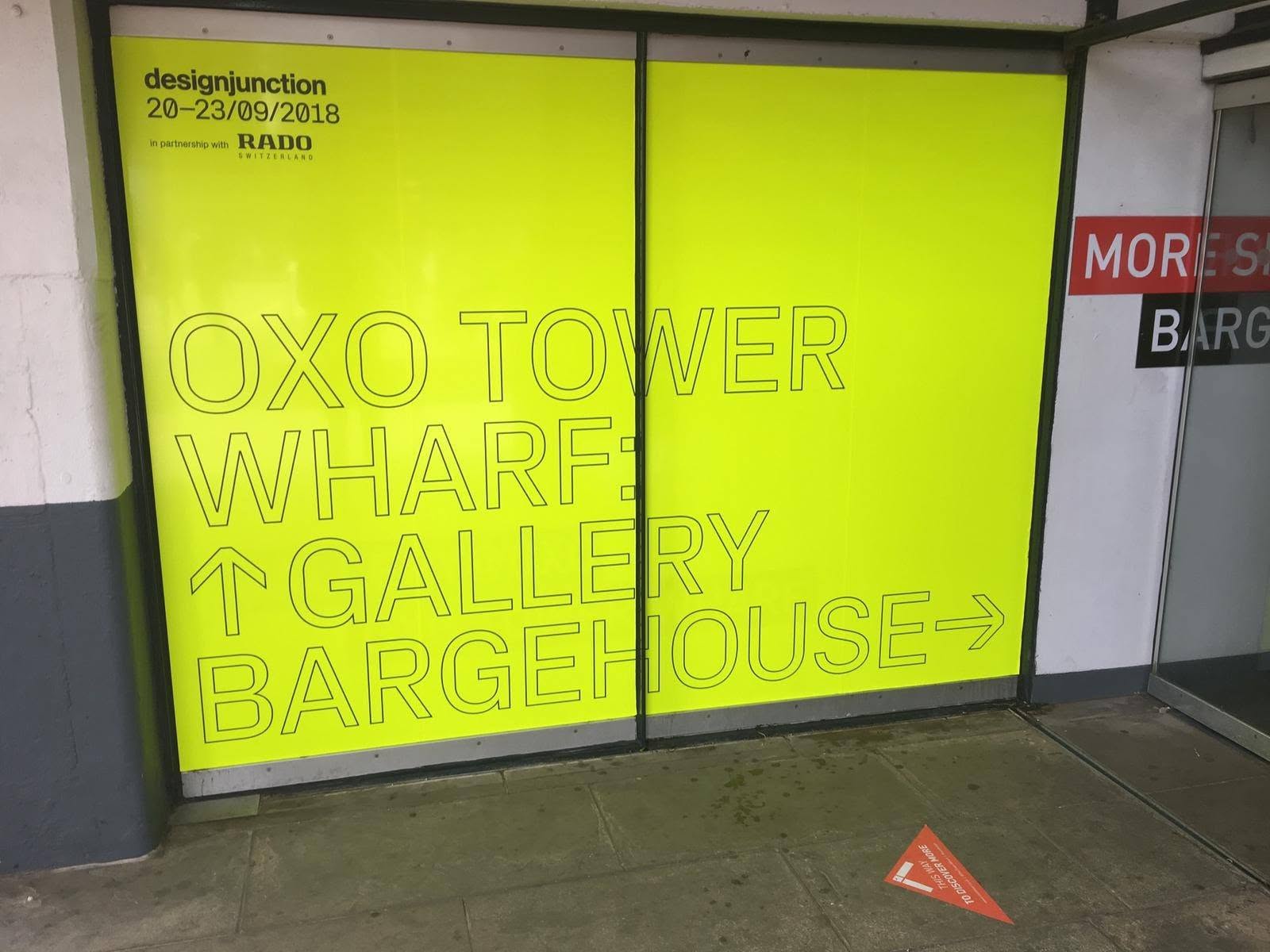 Directional window graphics installed for Designjunction at Oxo Tower Wharf